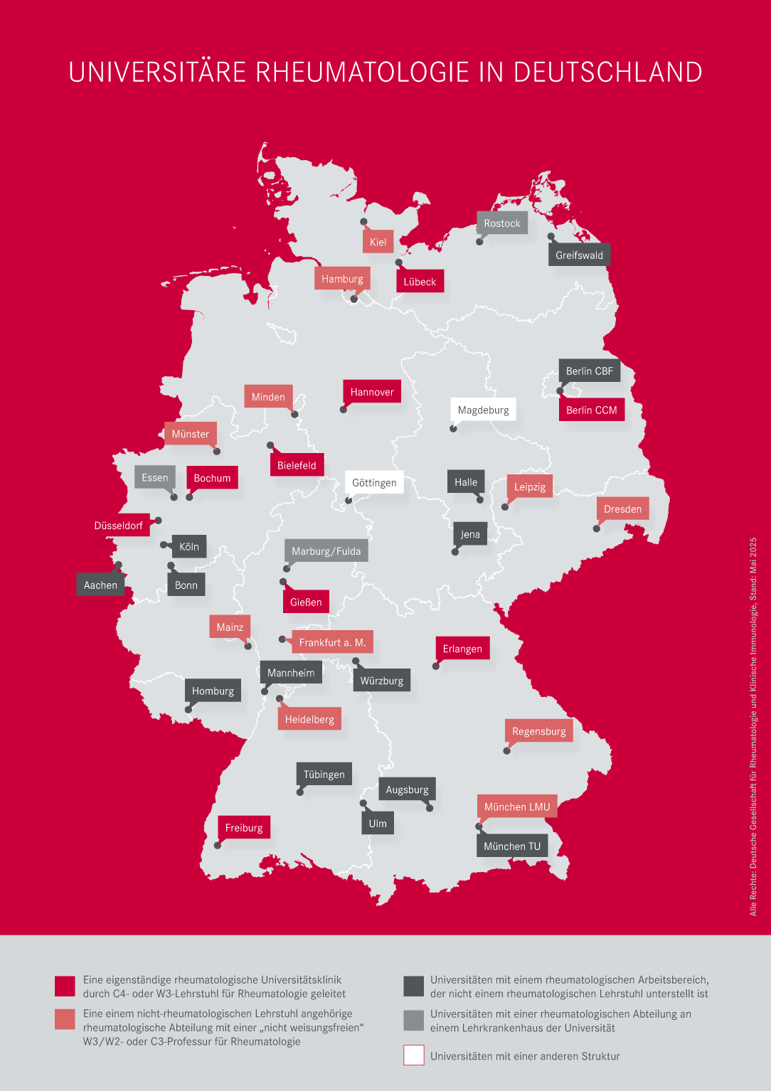 Landkarte der Universitätkliniken mit Rheumatologie