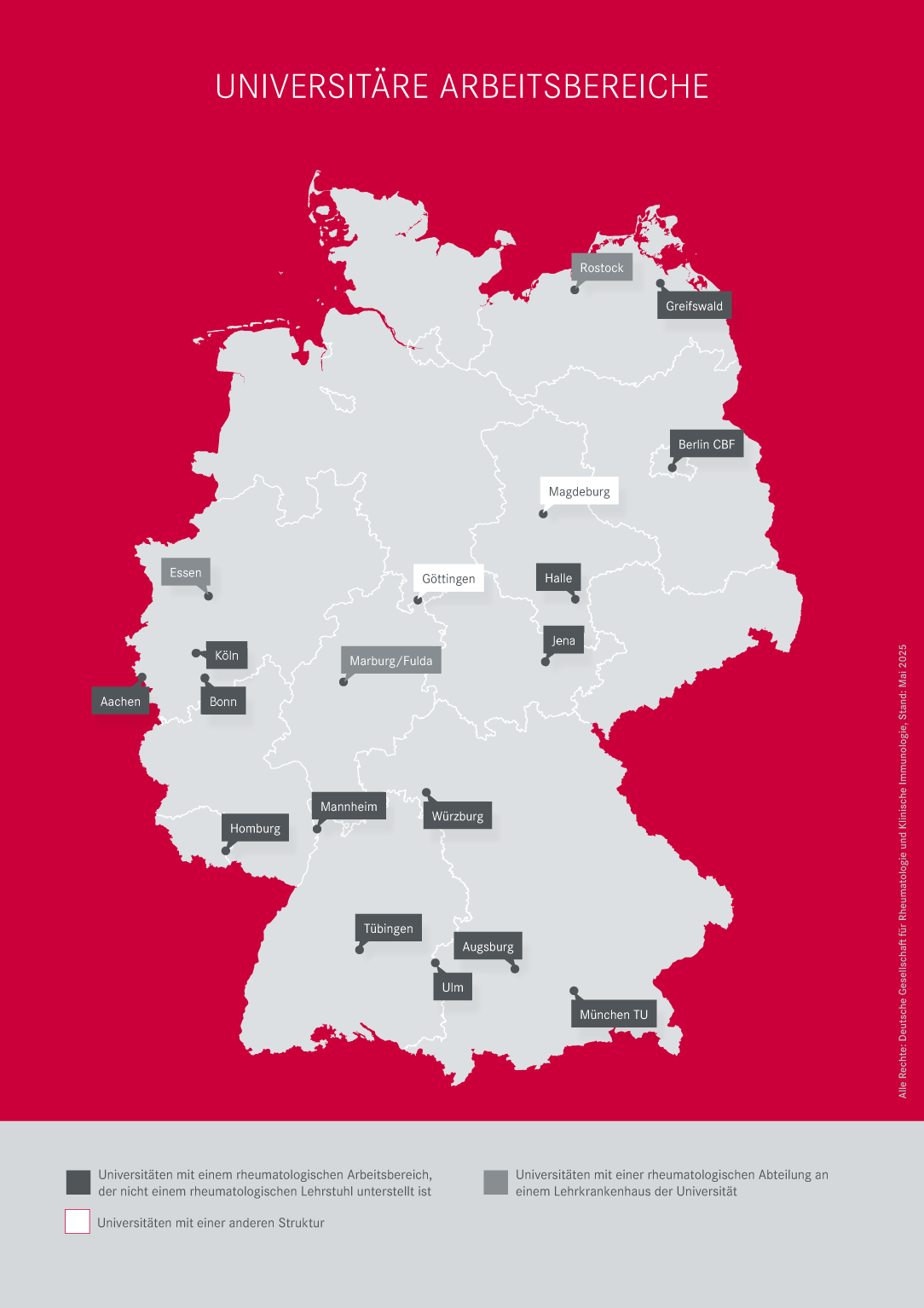 Deutschlandkarte von Städten mit Universitären Arbeitsbereichen